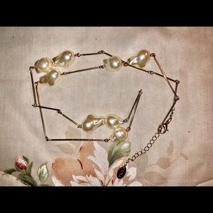 Long Gold-tone Faux Pearl cluster MNG necklace